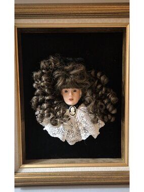 Vintage 3D Victorian Doll Head Open Frame Wall Art Decor Creepy Movie Prop